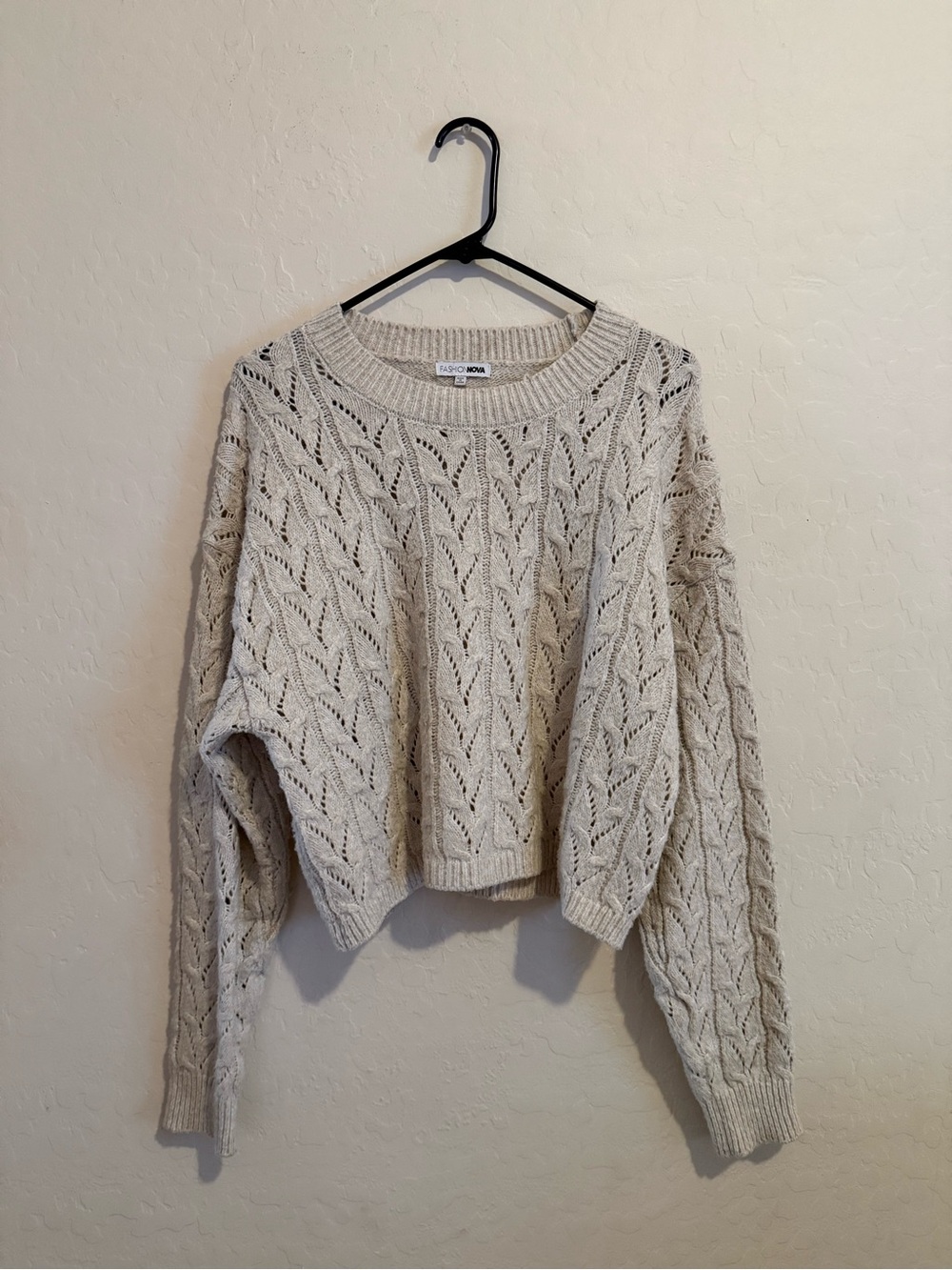 Fashion Nova Ivory Cable Knit Sweater | Size S